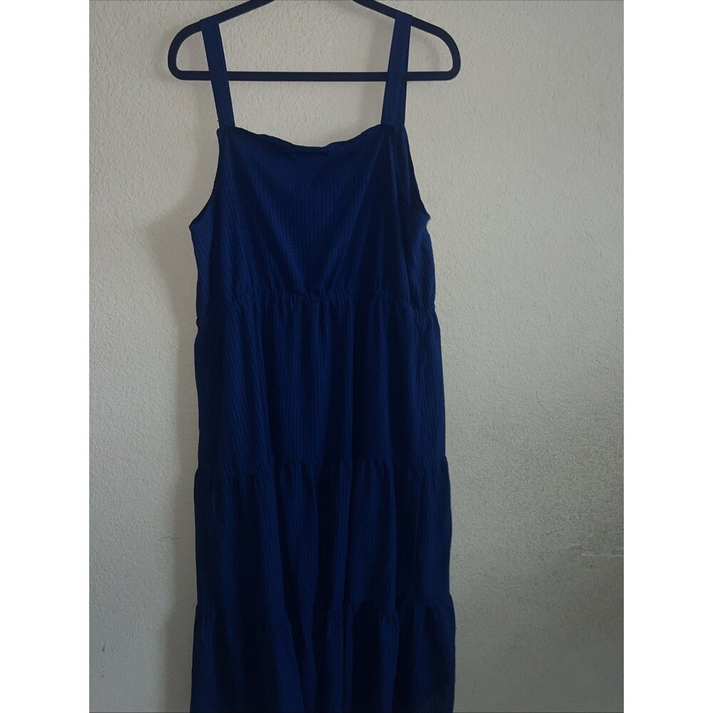 Ava & Viv long Dress Swing Check Blue Tiered Full Peasant Chore western 1x - Picture 8 of 8